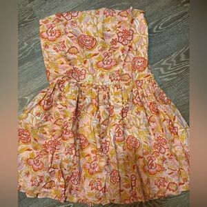 Fancy D Boutique Pink and yellow floral A-line Strapless mini dress